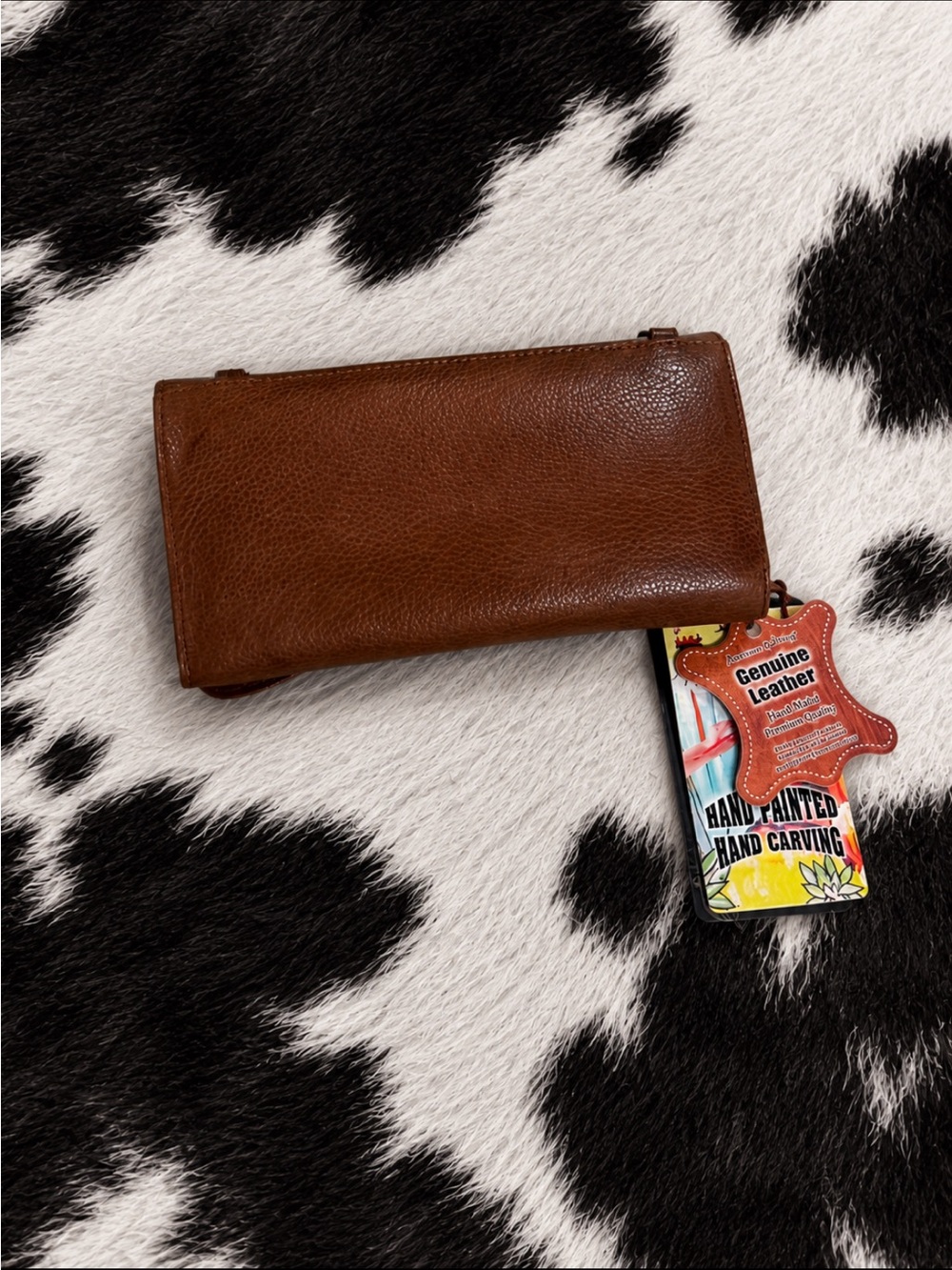 Hand-Painted Leather Rodeo Clutch with Feather Motif - Blue & Brown - Picture 3 of 3